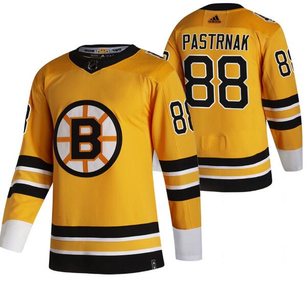 Men's Boston Bruins #88 David Pastrnak 2020-21 Yellow Reverse Retro Stitched NHL Jersey